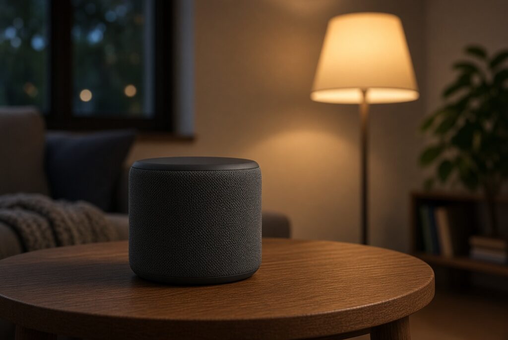 Connect Alexa Speaker with Smart Bulb: Ultimate Guide for Voice-controlled Lighting Smart speaker on a side table with a floor lamp